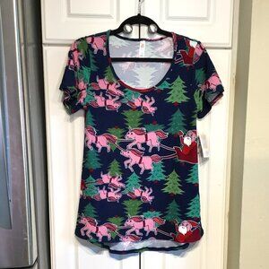 LuLaRoe Pink Unicorn Christmas Classic Tee Shirt